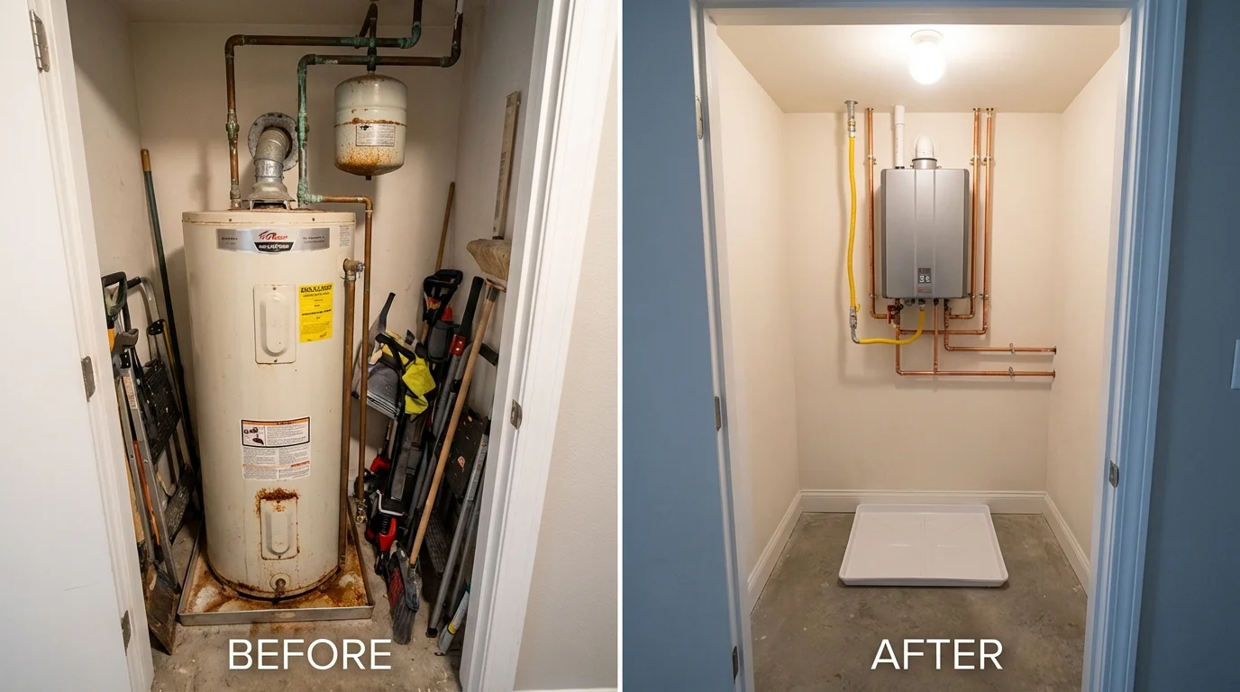 Tank water heater versus wall-mounted tankless unit comparison for Saint John, IN homeowners